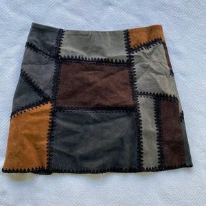 ZARA Suede Patchwork Mini Skirt Medium Black Brown Grey